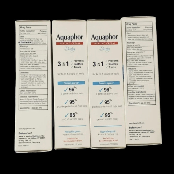 New Aquaphor Baby 3 in 1 Diaper Rash Healing Cream Hypoallergenic 3.5oz 4 Boxes - Picture 3 of 6